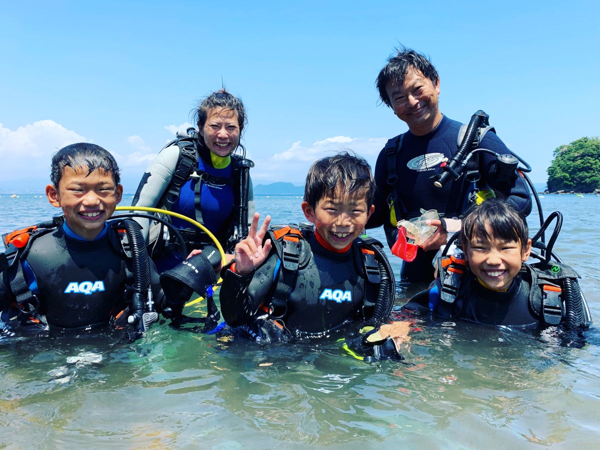 ジュニアダイビング 親子ダイビング　水面の写真
